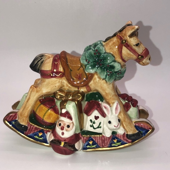 Fitz & Floyd Old FASHION CHRISTMAS Salt & Pepper Shakers Rocking Horse And Bear - Picture 9 of 13